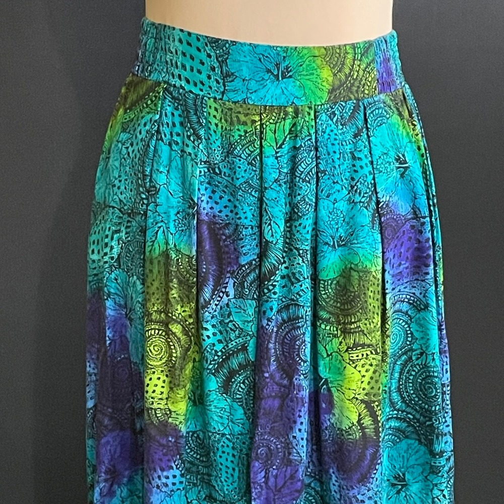 Norton McNaughton Maxi Skirt Women 6 Teal Green Purple Good Vintage Psychedelic - Picture 2 of 6